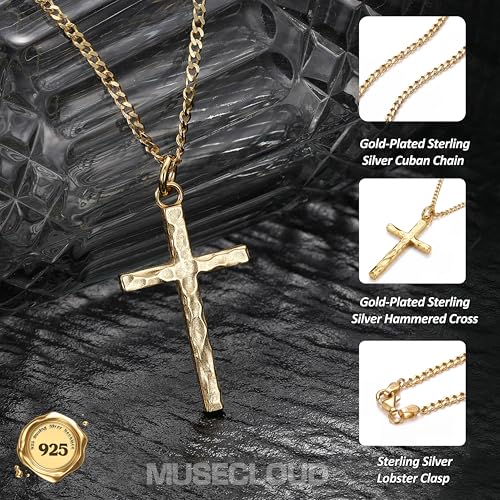 Image of 925 Sterling Silver Cross Necklace for Men Box /Cuban /Figaro Chain