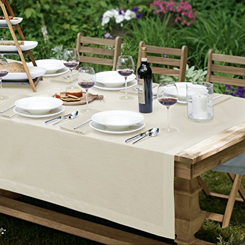 Villeroy and Boch La Classica Luxury Linen Fabric Tablecloth, 70\" x 96\", Ivory - Thumbnail 3
