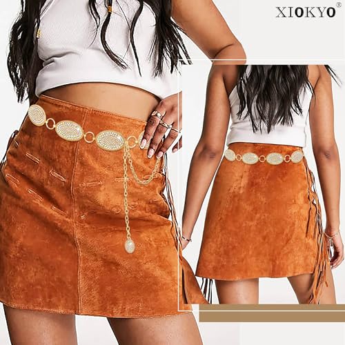 Image of Rhinestone Concho Belt for Women, Western Cowgirl Crystal Chain Belt for Country Concert Party Outfit