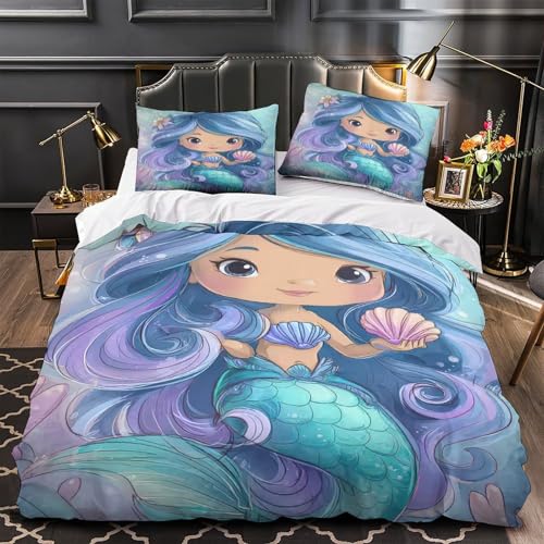 Housse de couette sirène résistante et douce pour lit 135x200