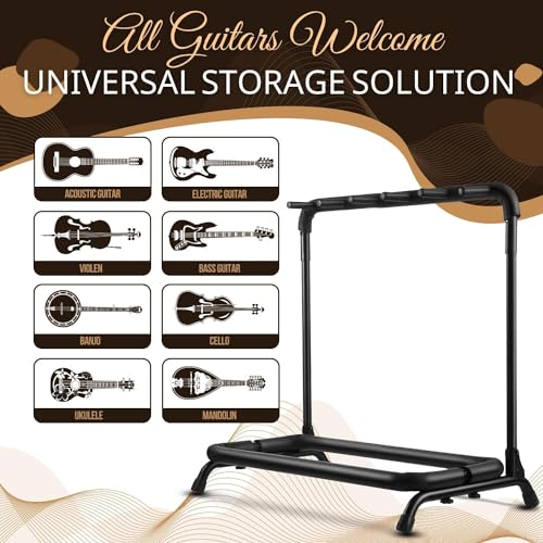 Flexzion Support de 5 guitares – Construction en métal – Support pliable pour 5 guitares avec tube en mousse rembourré pour guitares électriques, acoustiques, classiques et basses - Les Beatles, Paul McCartney, John Lennon, RIngo Starr, George Harrison Flexzion Support de 5 guitares – Construction en métal – Support pliable pour 5 guitares avec tube en mousse rembourré pour guitares électriques, acoustiques, classiques et basses – Image 5