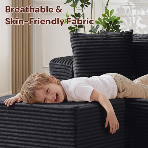 Image of Korser Boneless Couches for Living Room, Cloud Couch Sectional with Ottoman, L-Shaped Sofa with Fluffy Comfy Corduroy Deep Seat, Bedroom, Apartment, No Assembly Required