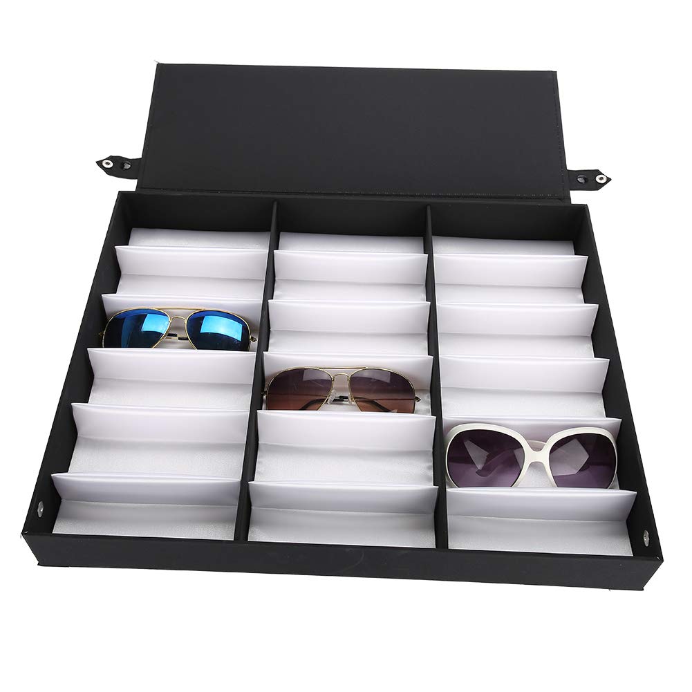 Ejoyous Organizador de Gafas y Joyas, Estuche de Exhibición con 18 Compartimentos, Caja de Almacenamiento para Hogar y Viaje, 47.5 x 37.5 cm