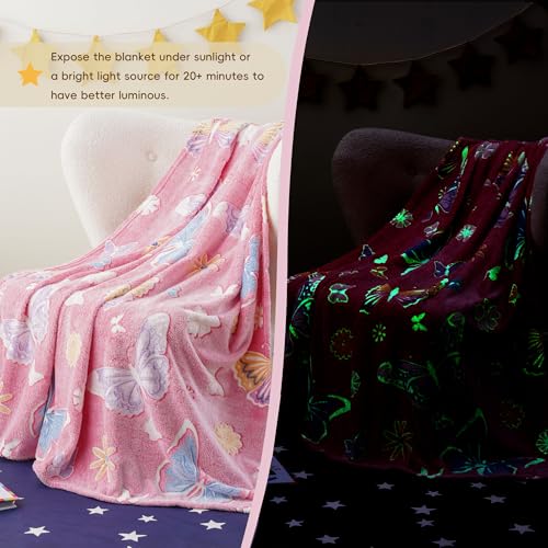 Bunnikins & Clover Butterfly Glow in The Dark Blanket for Daughters, Soft Kids Blankets for Christmas Halloween Birthday Valentines Gifts,50"x60" — view 3
