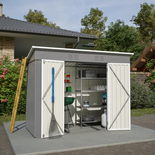 Gartenhaus Metall Geräteschuppen Grau 2,4x1,2 m wetterfest abschließbar mit Metallfundament – für Fahrräder und Gartengeräte