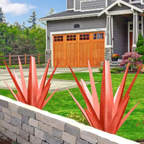 Image of TOMBABY Enlarge Metal Plants Tequila Rustic Sculpture, Outdoor Patio Yard, Home Decor Hand Painted Agave Garden Statue, Outdoor Lawn Ornaments Yard Stakes for Mom Gift (1 Big RED)
