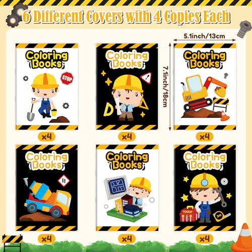 Image of Construction Mini Coloring Books for Kids - 24Pcs Construction Theme Coloring Booklet Bulk Yellow Truck Excavator DIY Art Drawing Book for Toddlers Party Gifts Classroom Reward Art Activity Supplies