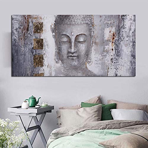 Cuadro En Lienzo Arte De Pared,Tamaño Grande Buda Gris Pintura Abstracta Creativas...