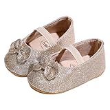 yibubu Fashion Gold Bow Baby Girl Shoes Soft Sole Crib Shoes for Infant & Toddler, Non-Slip First Walkers Newborn Baby Mary Jane Flats (6456GD12, Infant, 12 Months, Age, US Footwear Size System, Medium)