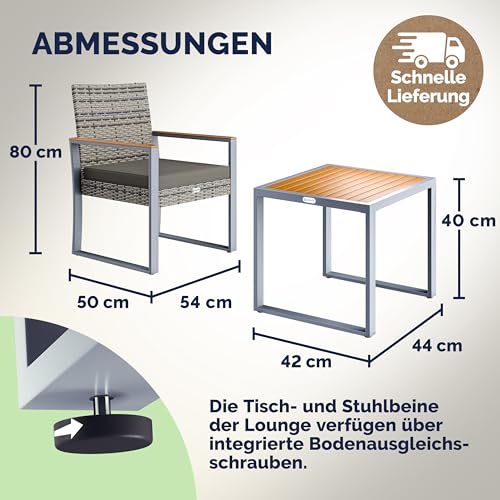 Casaria® Balkonmöbel Set Polyrattan Holz Akazie Wetterfest 2 Stühle Tisch Auflagen 160kg Belastbarkeit Verstellbar Terrasse Balkon Möbel Lounge Outdoor