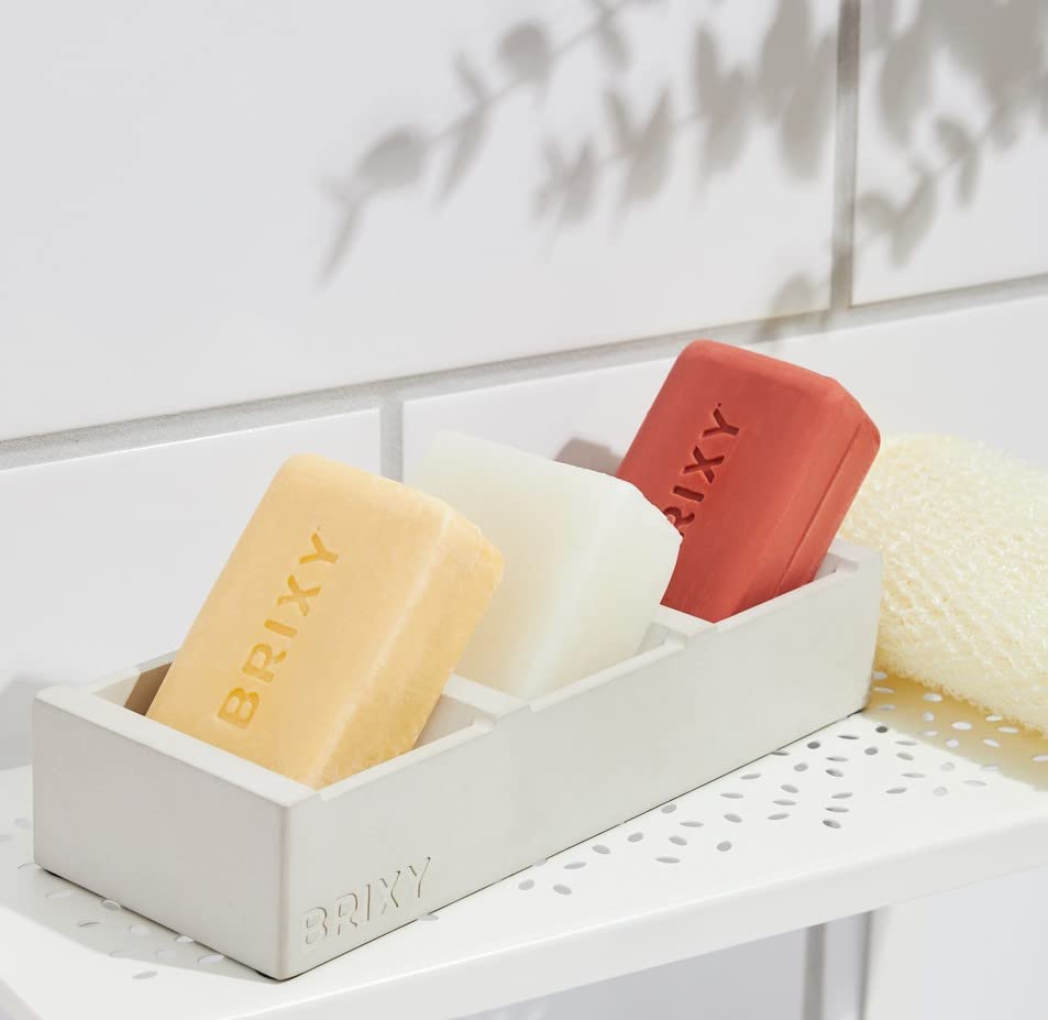 BRIXY Bar Boat – Modern Rectangular Shower Storage, Self-Draining Soap Tray, Plastic-Free, Extend Life of Bars, Concrete – 2 lbs.