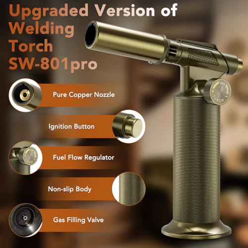 Image of Butane Torch,Professional Metal Micro Torch, Waterproof and Windproof Blow Torch, Refillable & Adjustable Torch Lighter for Baking, Cooking, Welding (Butane Gas not Included)