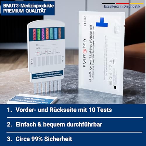 5x 10in1 Multi Drogentest Urintest – 10 Drogenarten – Drogenschnelltest auf THC, Amphetamine, Kokain, Opiate, Meth, Methadon, MDMA, Benzodiazepine, Oxycodon und Butalbital