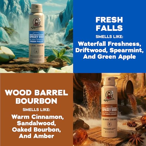 Dr. Squatch Spray Natural Deodorant Men, Aluminum Free (4oz, 2-Pack) | Quick Dry Men’s Deodorant Spray, 72-Hour Odor Protection, For all Skin Types (Wood Barrel Bourbon & Fresh Falls) - image 2