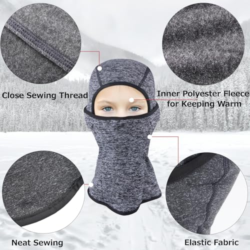 Image of Azarxis Kids Balaclava Ski Mask Windproof Fleece Neck Warmer Gaiter Winter Hat Face Cover with Hood for Cold Weather Boys Girls