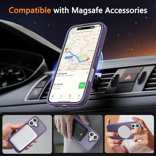 Image of LATVIN for iPhone 16 Plus Case, Magnetic Phone Cover, Compatible with MagSafe, Military Grade Protection, Translucent Matte Frosted Back, Purple