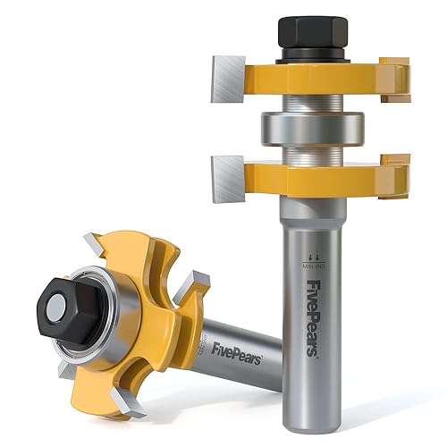 FivePears Juego de brocas de router de machihembrado ajustable con vástago de 1/2 pulgada, estilo Shaker de 3 dientes en forma de T, broca de