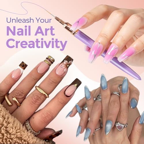 Image of UNA GELLA Nail Art Pens Metallic, Liner Brushes Set For Nail Art Gel Polish, 5Pcs Purple Color, Detail Nail Art Design Painting Brush Set For Nails Gel Fine Drawing Nail Tools, Sizes 7 /9 /11 /15 /25mm