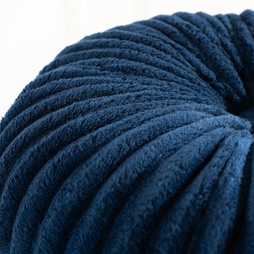 Image of HIG Decorative Round Throw Pillows for Bed Couch -Set of 2 Handcraft Ruched Pumpkin Pillow, Soft and Durable Flannel Floor Pillow for Home Decor, Bed Living Room and Sofa (Navy,14.5 inchx14.5 inch)