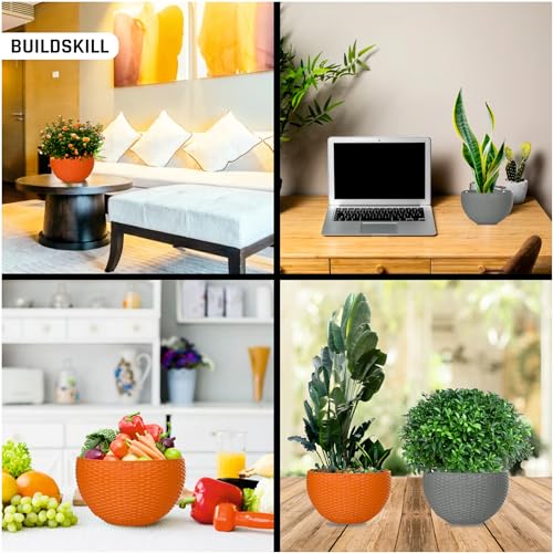 BUILDSKILL Euro Hanging Pots for Plants - Durable Plastic 7 Flower Pot with Drain Holes, Lightweight, UV-Resistant for Indoor & Outdoor Gardening, Balcony, Patio (Set of 6)