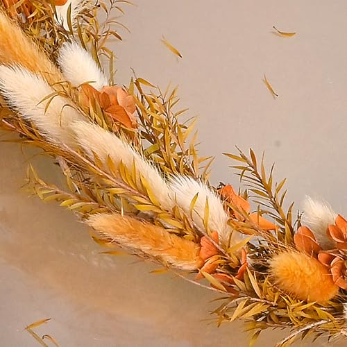 Image of Cortina Artificial Wall Flower Circle Bouquet | Aesthetic Room Decor, Home Decor, Living Room Decor & Bedroom Decor | Great for Christmas Gifting - Orange - 15x2x40 CM