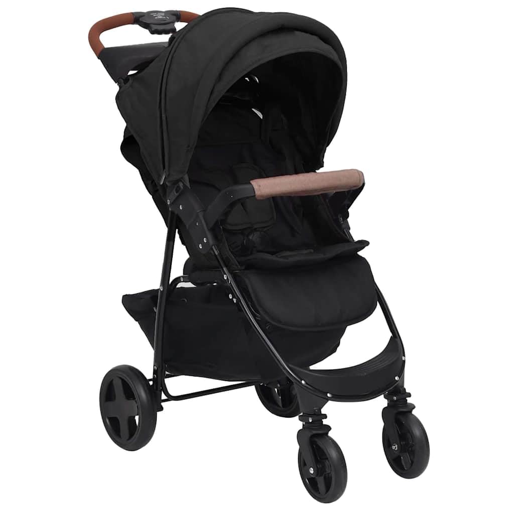 2-in-1 Kinderwagen Buggy Anthrazit Stahl mit Liegefunktion klappbar faltbar für Baby Kleinkind Neugeborenes mit Sonnendach und Regenschutz für Stadt Gelände Reise Urlaub