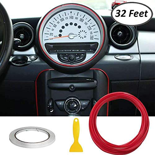 Tiras de molduras interiores para autos - AUTOMAN Tiras de molduras para autos de decoración de 32 pies con herramienta de instalación Guarnición de guarnición de cortes de línea (rojo cerca de 10M)