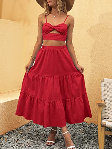 Image of ANRABESS Women's Summer Boho Flowy Swing Tiered A-Line Maxi Skirt 2026 Fashion Trendy Elastic Waist Pleated Long Beach Dress