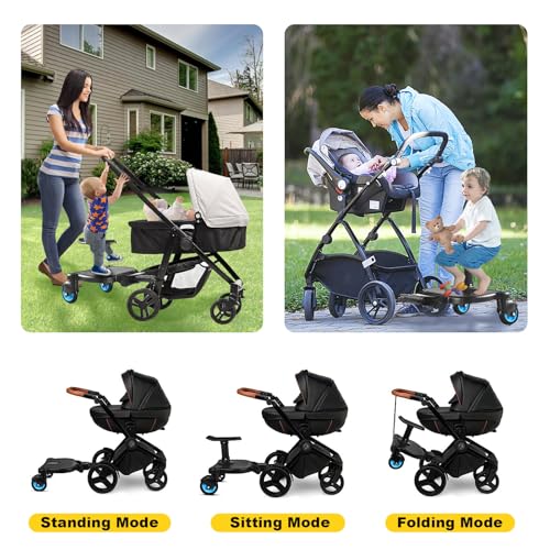 Image of Universal Stroller Board - 2 in1 Sit and Stand Stroller Glider Board and Detachable Seat Buggy Board Suitable for 99% of Strollers, Max Load 66lbs for 2-6-year-old Children (Brown)