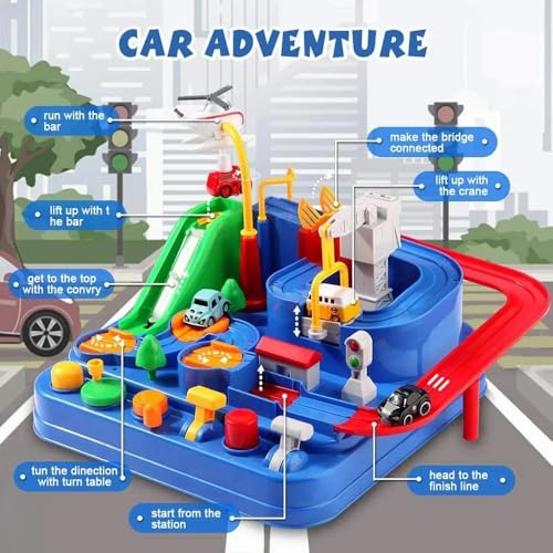 Image of Storio Car Race Tracks for Boys, Adventure Toys for 3+ Year Olds, City Rescue Vehicle Puzzle Playset for 3-7 Year Old Boys|Stem, Montessori, Fine Motor Skills Development Toy, Multicolor