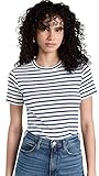Vince Womens Striped S/S Crew Shirt, Gesso/Lt Marina, X-Small US