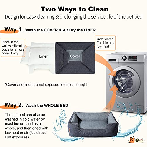 Miguel Denim Tough Dog Bed For Medium Dog With Washable Removable Cover - Durable Pet Bed Large Cats Zipper Bolster Cuddle Puppy Bed With Supportive Side Wall Slip-Resistant Bottom, Blue 30 Inch #TOP4