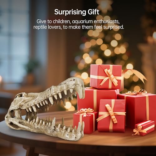 Image of Dinosaur Skull Aquarium Decor - Ideal for Fish Tank Decorations, Terrarium Decor, Aquarium Ornaments, and Bearded Dragon & Gecko Tank Accessories, Gift for Reptile & Fish Lovers
