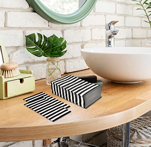 100 Black & White Stripe Guest Napkins 3 Ply Disposable Paper Pack Black Striped Dinner Hand Napkin For Bathroom Powder Room Wedding Holiday Birthday Party Bridal & Baby Shower Decorative Towels #TOP6