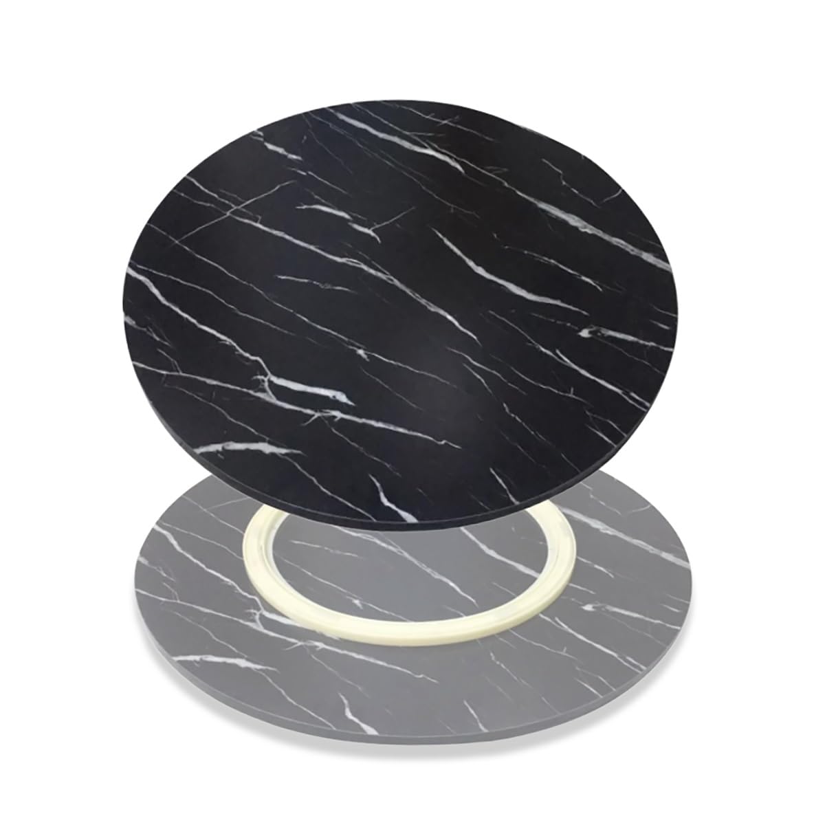 Lazy Susan plateau de service rond bois massif cuisine table marbre noir 61cm