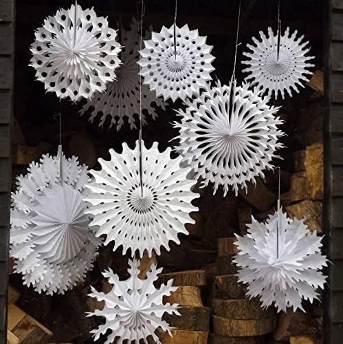 NEW-YIJUNSHUN 16 Pcs White Paper Christmas Snowflake Decorations Paper Snowflakes Hanging Decoration Winter Christmas Wedding Decorations Winter Wedding Decor Mixed 7.8"-20"