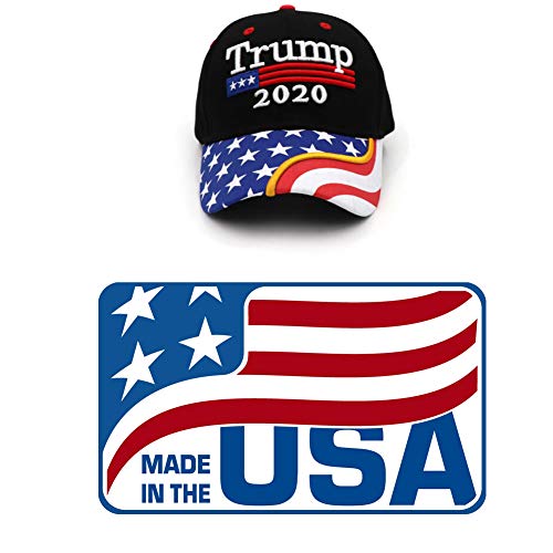 Mersinni Trump Black Cap US Flag Keep America Great hat President Trump 2020 MAGA Cap Made in U.S.A