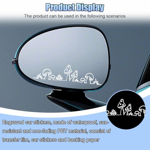 UHANBUT Mushroom Car Rearview Mirror Sticker Decal, Cute Waterproof Vinyl Reflective Decal Accessories for Women, Funny Vehicle Mirror Decoration Sticker for Laptop Motorcycle Truck (White)