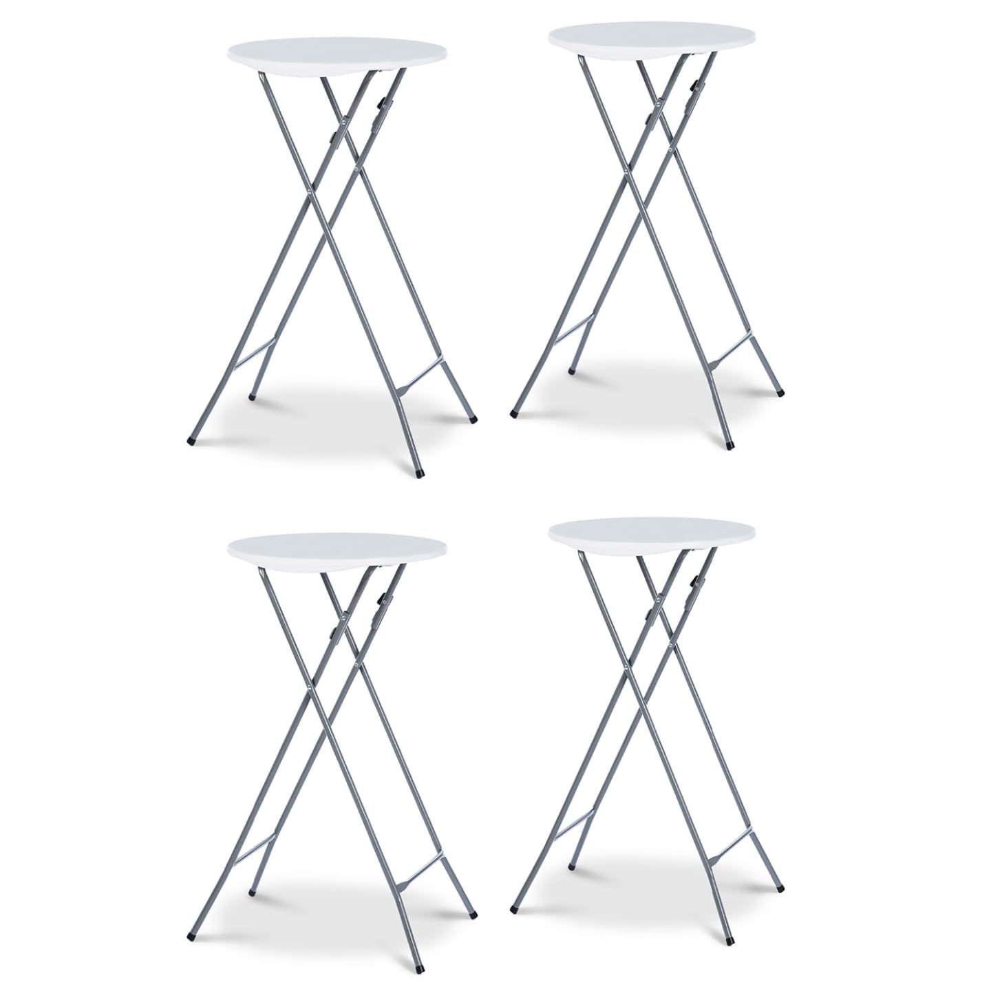 IDMarket - Set di 4 tavoli alti pieghevoli da 105 cm e 4 coperture bianche