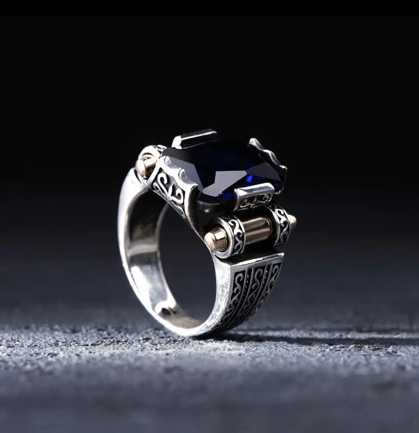 Miniatura 2 de Men Sapphire Stone Ring, Blue Stone Ring, Zircon Sapphire Stone Ring, Turksh Handmade Ring, Ottoman Style Ring, 925k Sterling Silver Ring, Gift For
