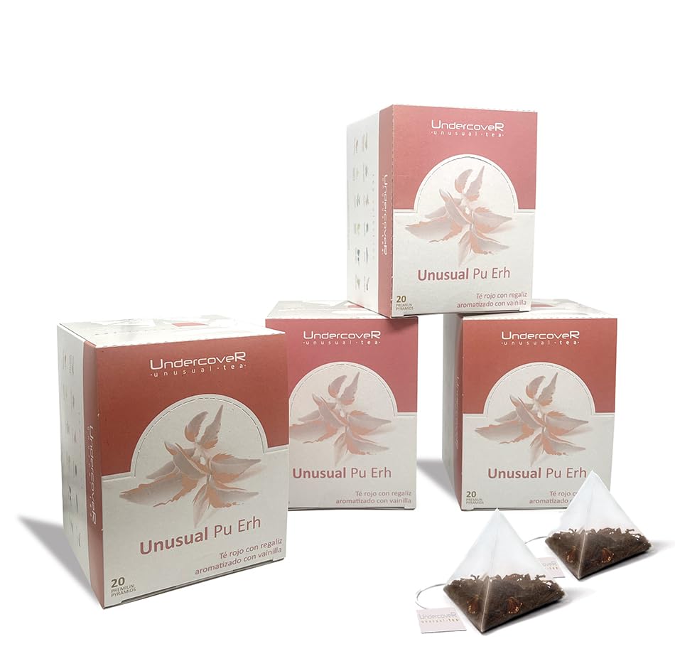 Té rojo pu-erh 100% Natural -Origen china- Leve Cocción, Perfecto Antioxidante y Diurético (Pack de 4 estuches de 20 piramides cada uno, Té rojo Pu erh)