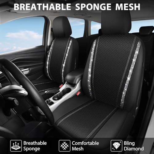 Image of CAR PASS Memory Foam Mesh Bling Diamond Car Seat Cover 2 Front Seat Breathable Soft Sponge Universal Shining Glitter Sparkly Crystal Fit Armrest Automotive Truck SUV Cute Women Girl, Silver Rhinestone