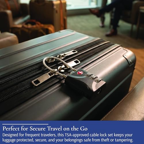 Image of Brookstone Cable Lock - 2 Pack 3-Digit Keyless TSA Approved Locks for Luggage - Resettable Combination Luggage Lock, Size One Size, Black