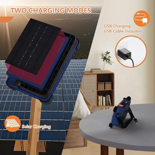 Image of 120W Solar Rechargeable Work Light, 144 LED Portable Flood Light with Stand, IP66 Waterproof 4 Modes LED Job Site Lighting Flashlights for Mechanic Camping Fishing Car Repair(Blue 1 Pack)