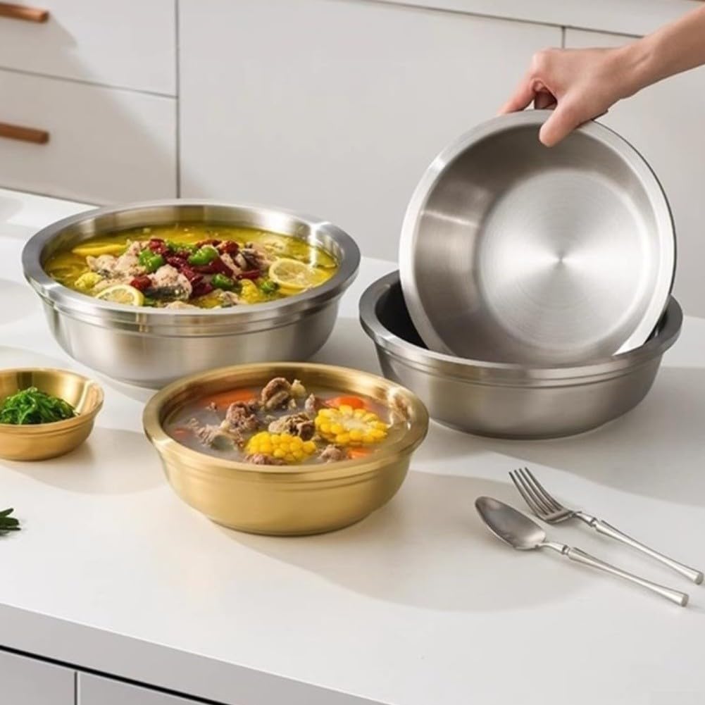 Tazón Metal Aislante Térmico 30cm Para Sopa Caliente(Gold 12inch)