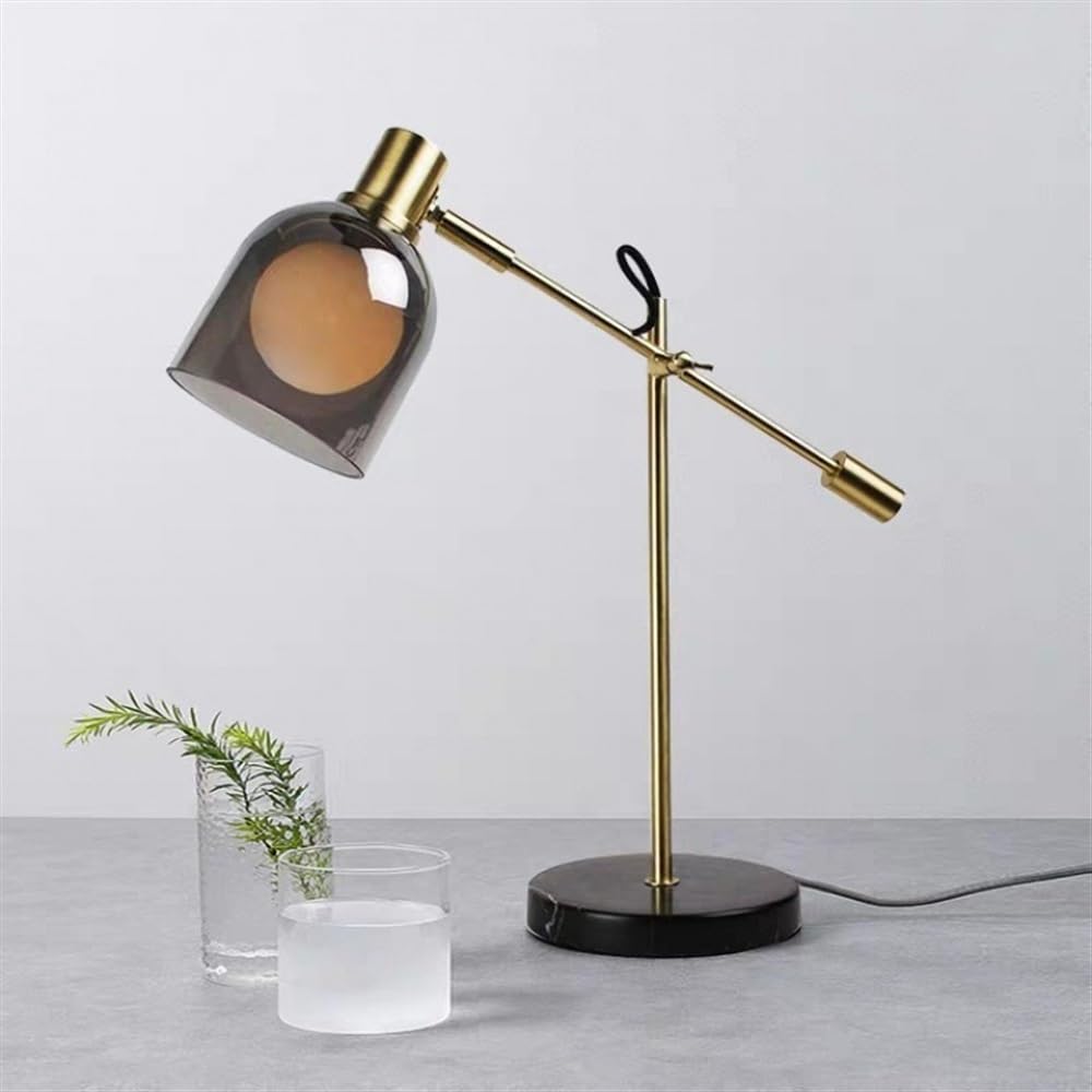 Nowoczesna lampa biurkowa z kloszem z dmuchanego szkła i marmurową podstawą, regulowana lampa wtykowa do sypialni, biura, biblioteki, gabinetu