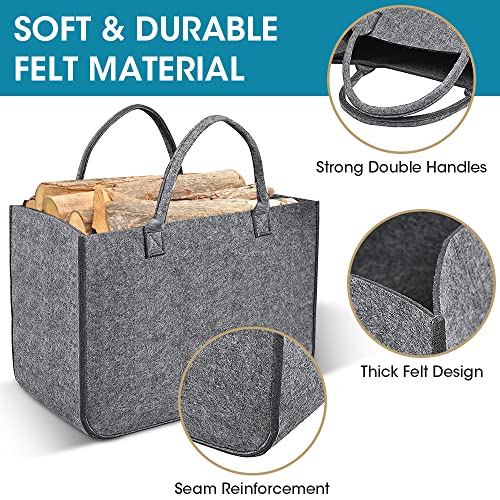 2 Stück Filztasche Kaminholztasche aus Filz Kaminholzkorb Filztaschen Einkaufskorb Brennholzkorb für Filzkorb, Shopper, Holz, Zeitungen, Einkaufstasche, Große Faltbarer Tragbare-3
