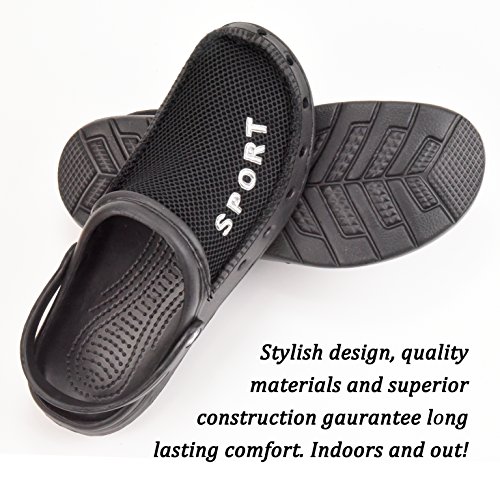 Roxoni Men’s Rubber Sport Clogs With Breathable Mesh Upper Black 9 #TOP1