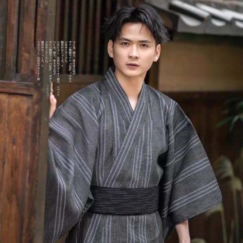 Yukata japonesa para hombre con cinturón de baño ajustable 7