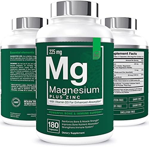 Magnesium & Zinc with Vitamin D3 by Essential Elements - For Sleep Immune & Bone Support | Magnesium Citrate, Glycinate, Malate 225mg - Triple Magnesium Supplement for Women and Men - 3 Month Supply